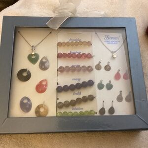 Necklace earrings bracelet colored set New in box red blue red yellow green